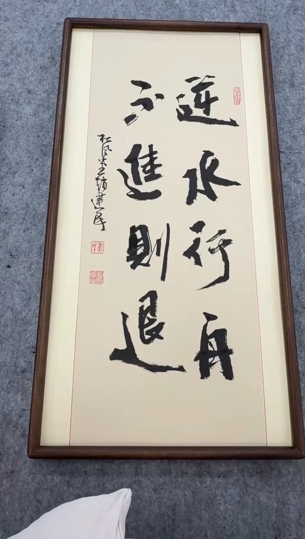 书法逆水行舟不进则退---赵建民老师35*68进口实木画框