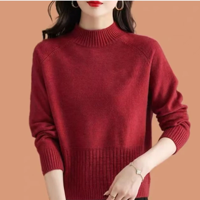 588#秋冬长袖针织衫半高领套头96