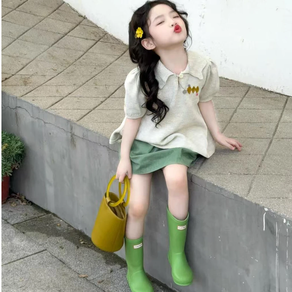 【Y-M】儿童套装童装女童洋气夏季夏装韩版针织休闲女孩翻领T恤宽松