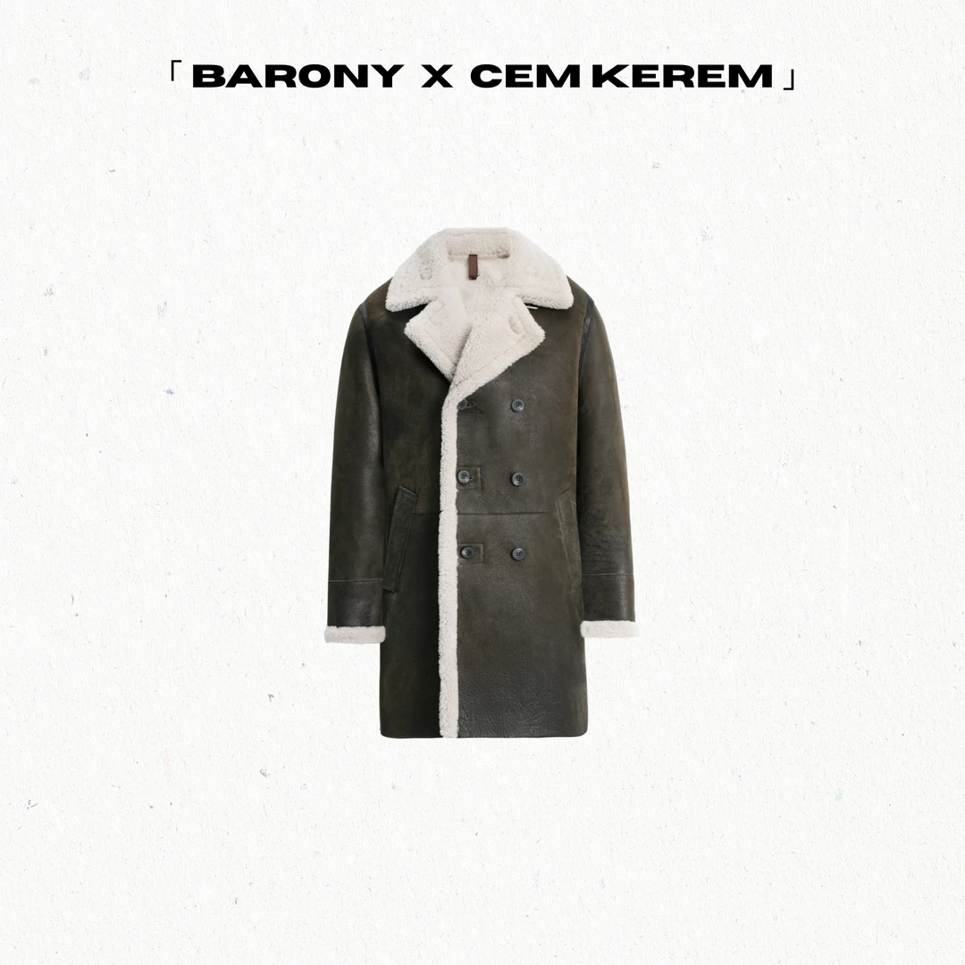 ‘BARONY’【21827】男士土耳其成衣进口中长款西服领皮毛一体外套