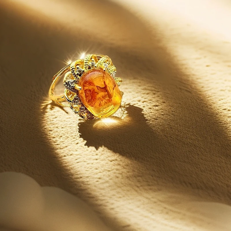 【为民珠宝】曲径通幽合金镶嵌花珀戒指BJ10024 多样性发货（发其一）