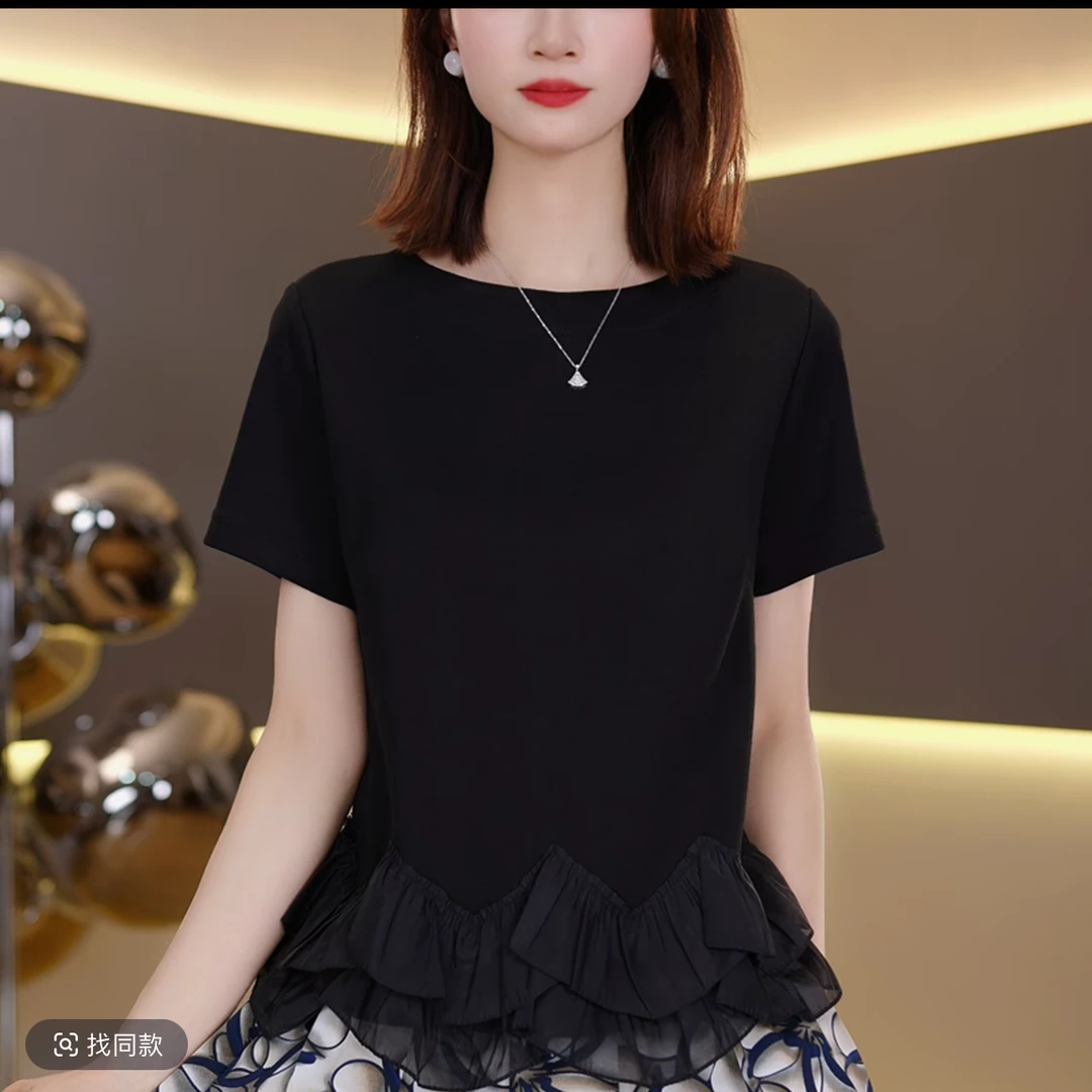（夏季新品）气质百搭短袖T恤女2025新款小衫轻薄透气