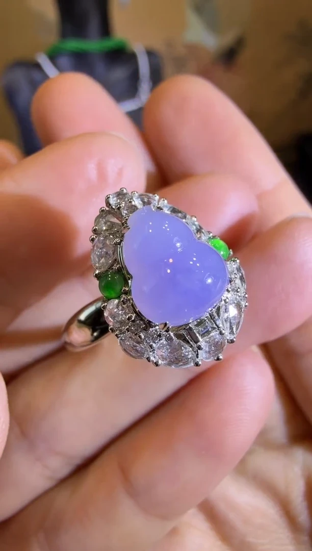 【闪购商品】翡翠戒指18K金镶嵌冰紫起胶胖葫芦戒指