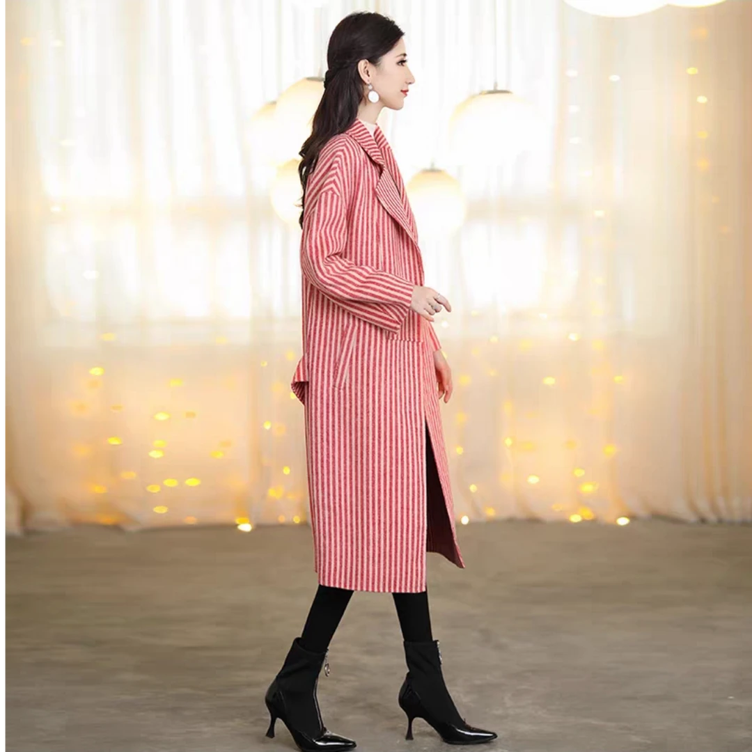 中长款常规袖长袖拼接女毛呢外套气质秋装修身冬季