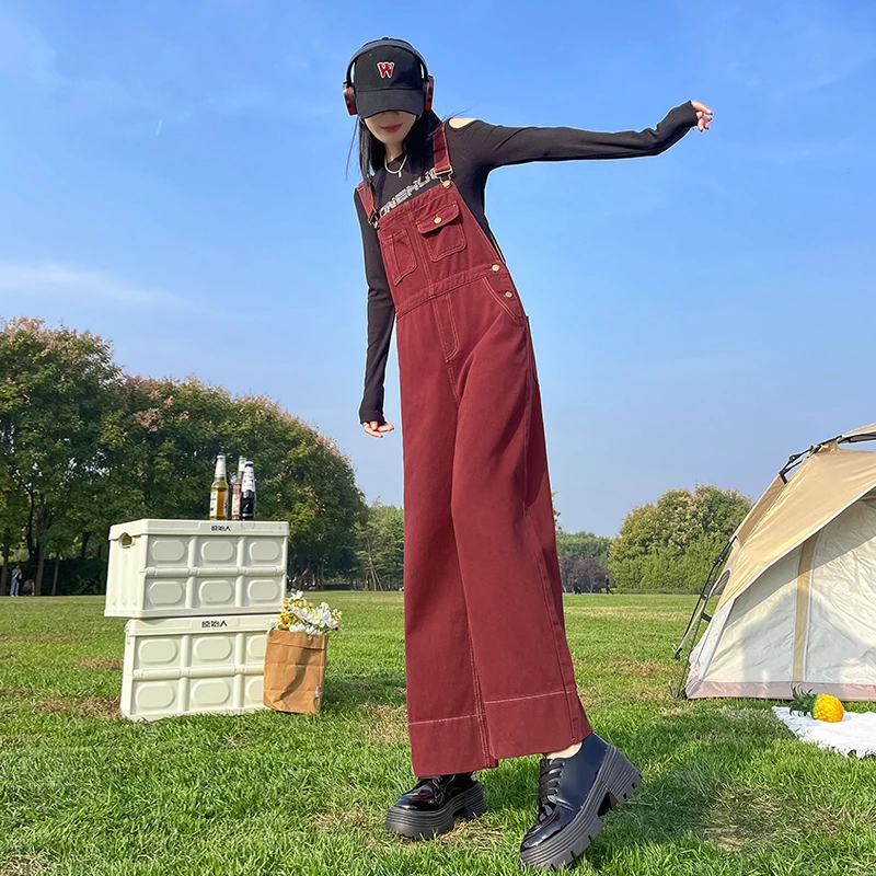 小个子减龄牛仔背带裤阔腿裤女2025春秋季新款显瘦宽松休闲直筒裤