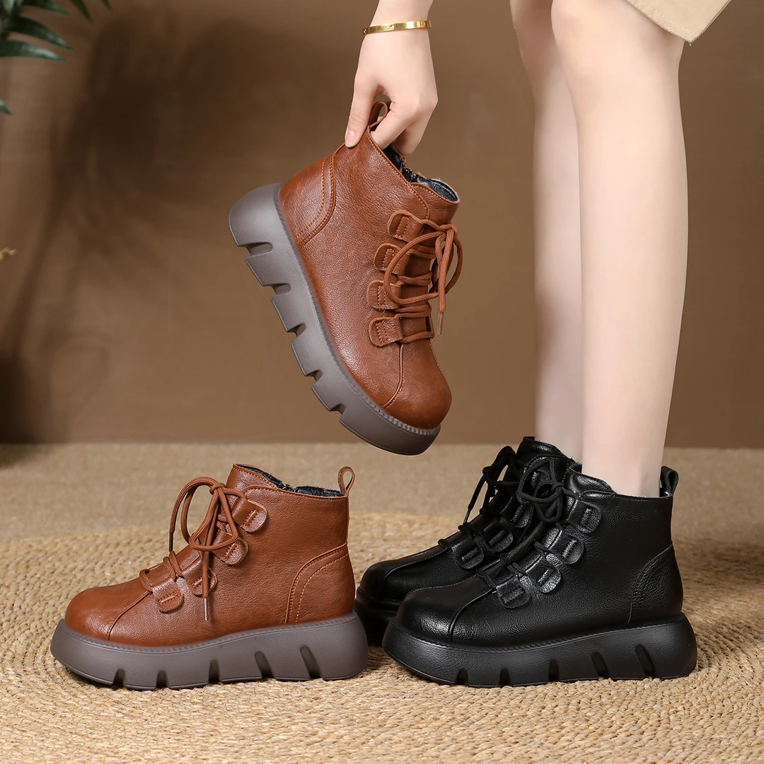 厚底马丁靴女鞋2025秋冬季新款时尚百搭轻便防滑加绒平底短筒靴子