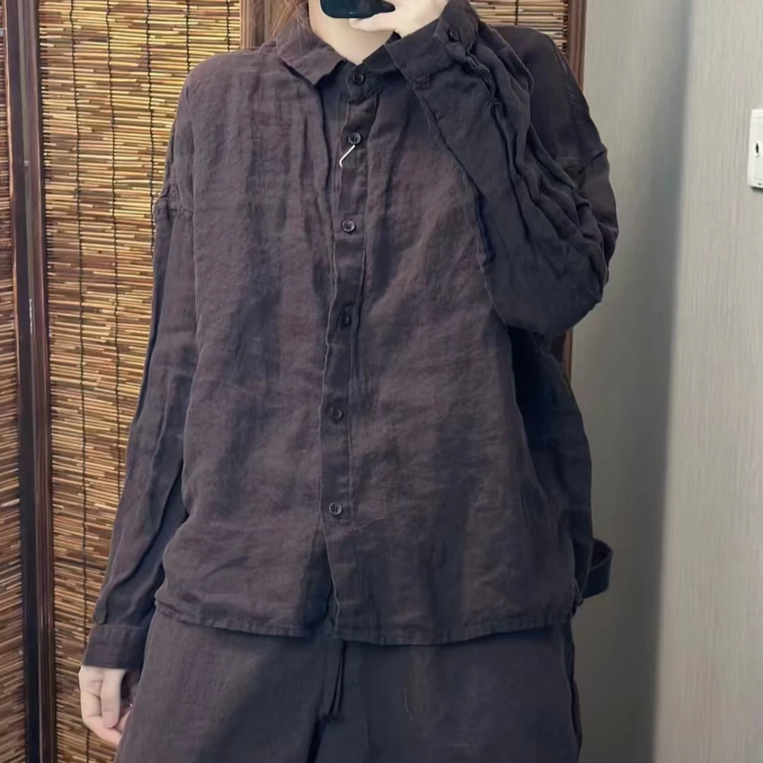 9361休闲亚麻衬衫宽松时尚百搭春季秋季春秋显瘦衬衣长袖网红复古