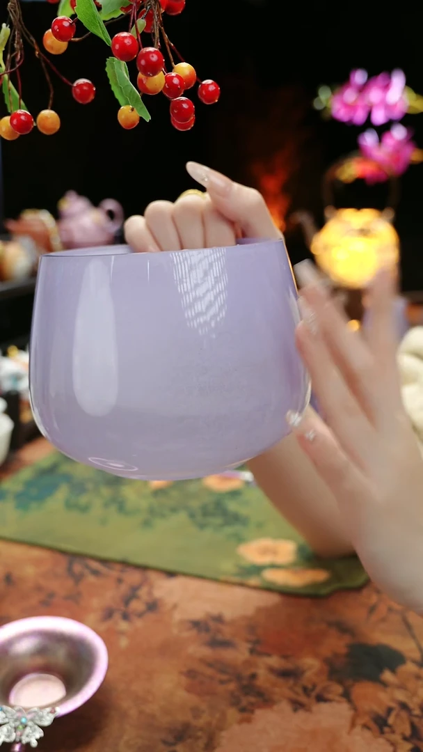 【闪购商品】紫色水晶玻璃建水茶渣缸