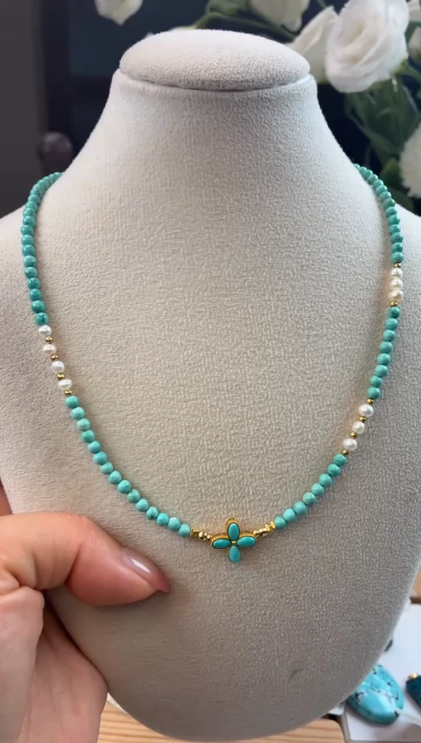 银S925镀金镶嵌绿松石项链1