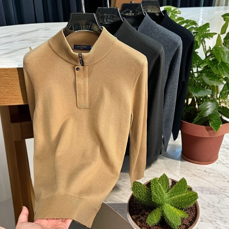 绵羊毛混纺-秋冬季男士时尚圆领休闲拉链款毛衣针织衫（087）
