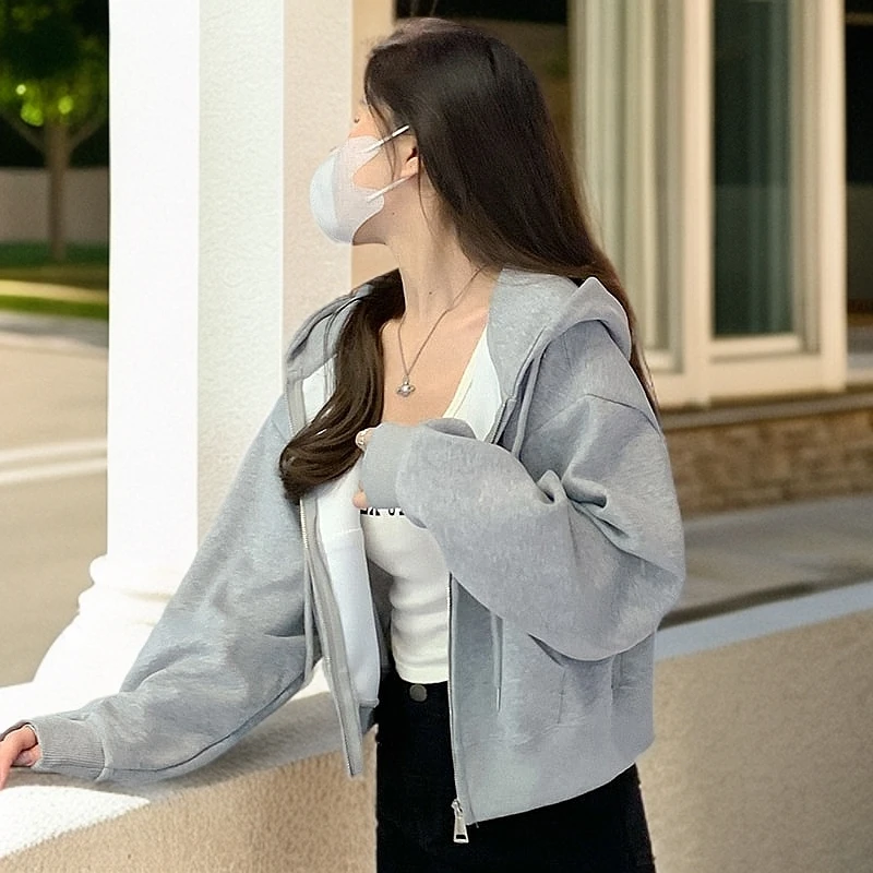 2025新款早秋外套女春秋款卫衣女爆款韩系运动短款开衫连帽上衣女