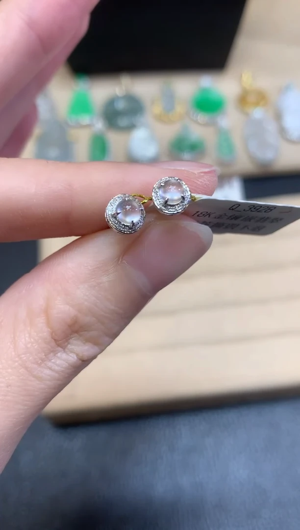 翡翠18K金镶嵌耳饰蛋面【无服务费】