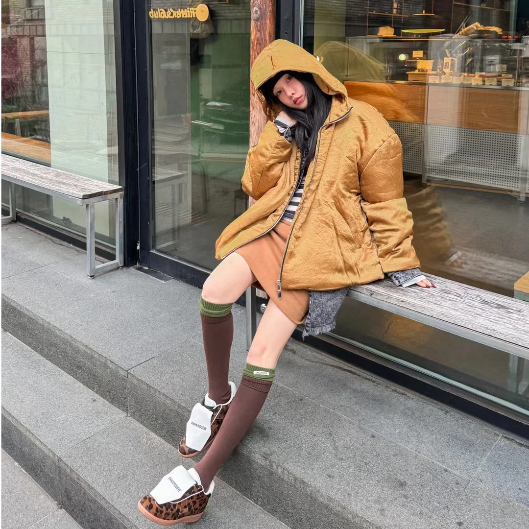 美式复古豹纹翻盖德训运动鞋女