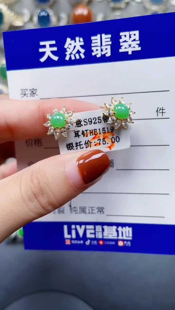 银S925镶嵌翡翠耳饰329