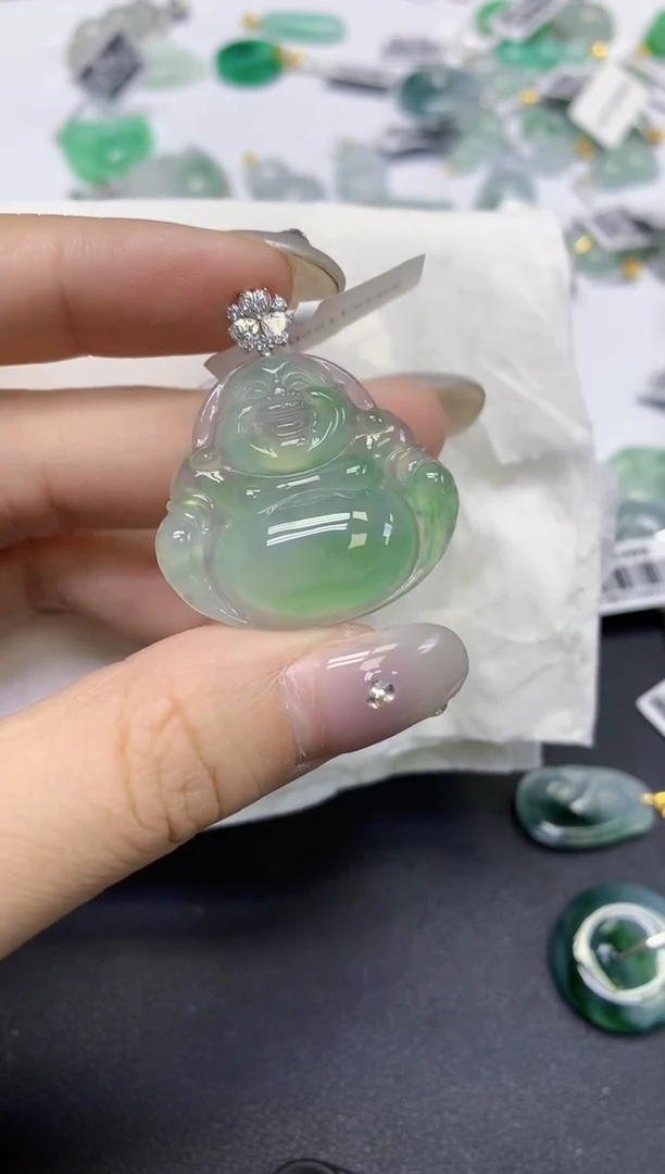 颈饰18K金镶嵌翡翠天然缅甸翡翠A货百元以上9元证书费自理