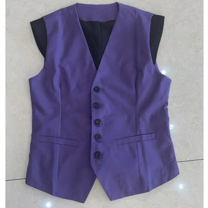 百搭款紫色假两件马甲（洗涤时拆解下拼色肩，避免串色）