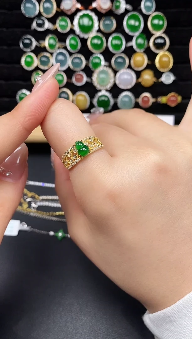 银S925镶嵌戒指翡翠23583