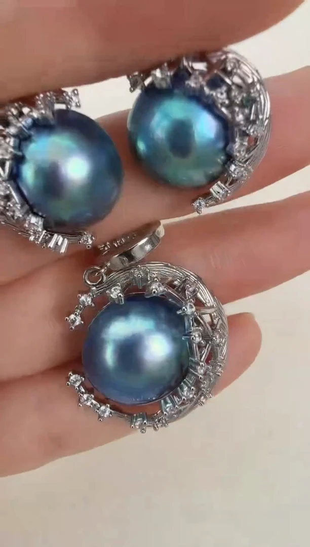 耳饰拼合珍珠（马贝珠）未镶嵌蓝色日月星辰