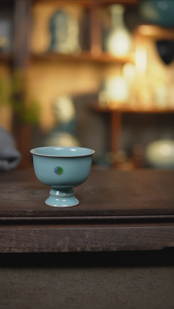 【闪购商品】杯仿古宋臻釉高足竹节杯瑕105