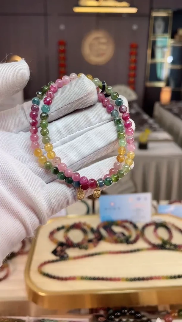 未镶嵌老矿碧玺彩虹单圈手串4mm+碧玺xion多样性发一条