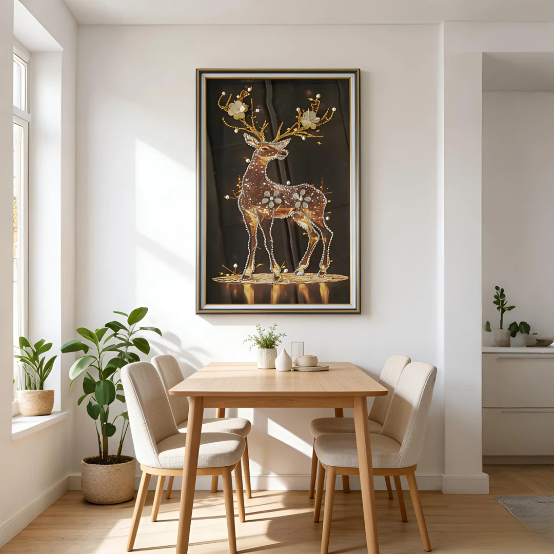 Q20麋鹿金鹿钢化玻璃装饰画挂画壁画餐厅客厅卧室实物画立体镶钻