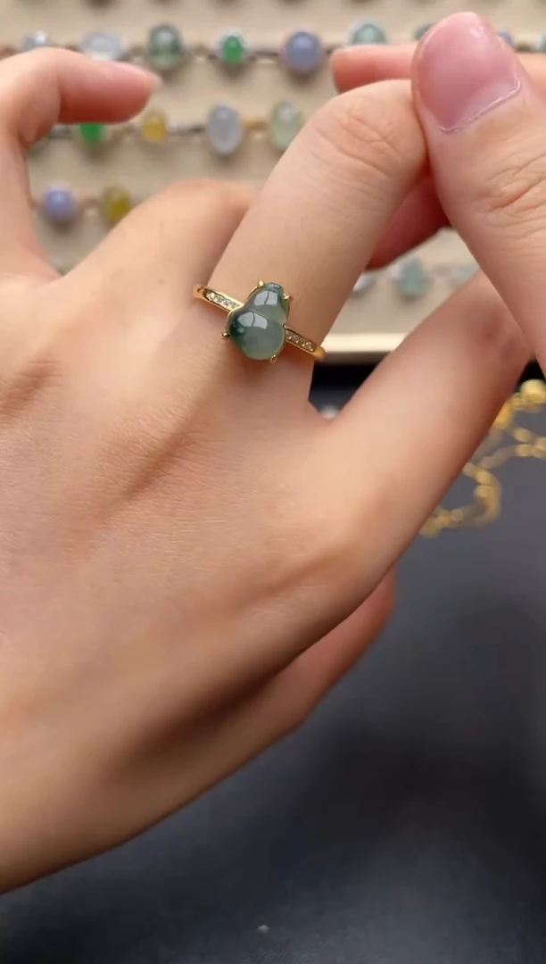 银S925镶嵌戒指翡翠一物一证一礼盒