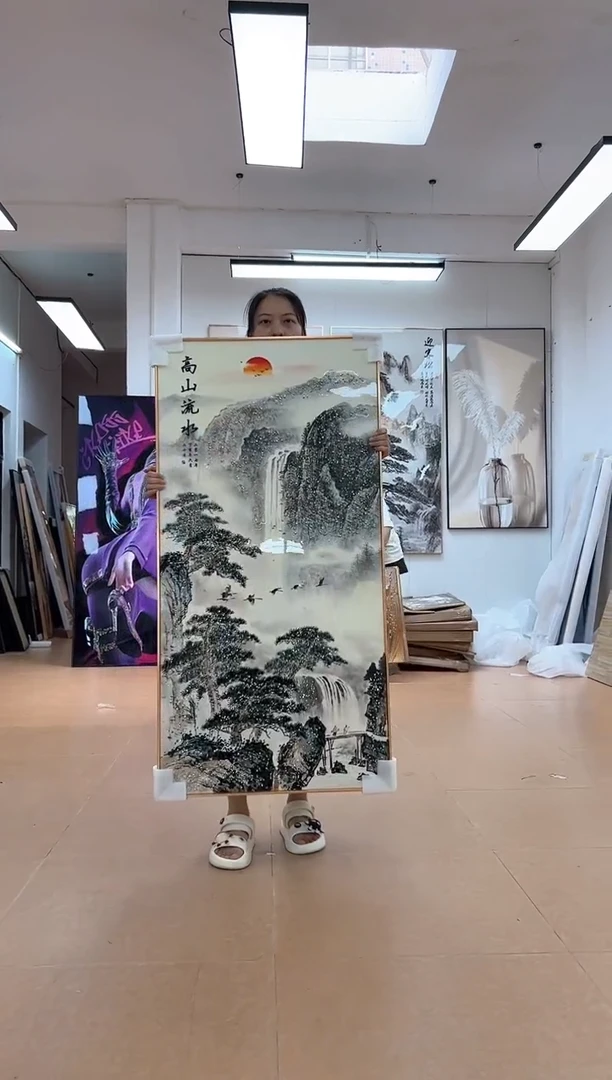 竖款60*120迎客松玄关挂画