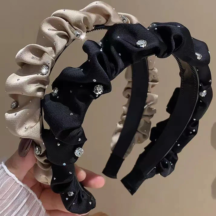 高颅顶满天星订钻发箍女高级感轻奢气质发饰法式复古大肠褶皱头箍