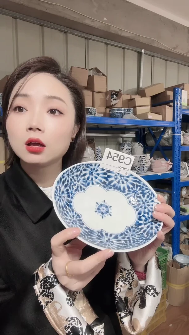 瓷片全新高端瓷器19cm椭圆盘C 954销唐草（微瑕