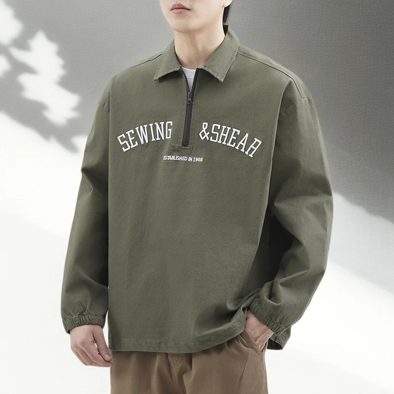 轻奢高档美式外套男2025秋季新款字母印花日系百搭潮流长袖衬衣