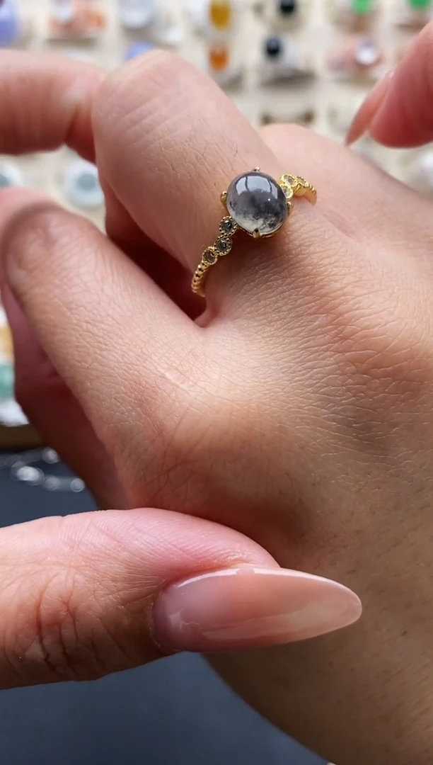 银S925镶嵌戒指翡翠缅甸天然A货翡翠22 8-8