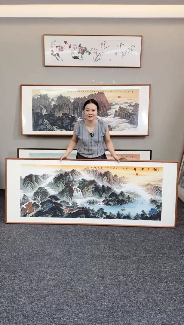 国画旭日东升210*80手绘作品