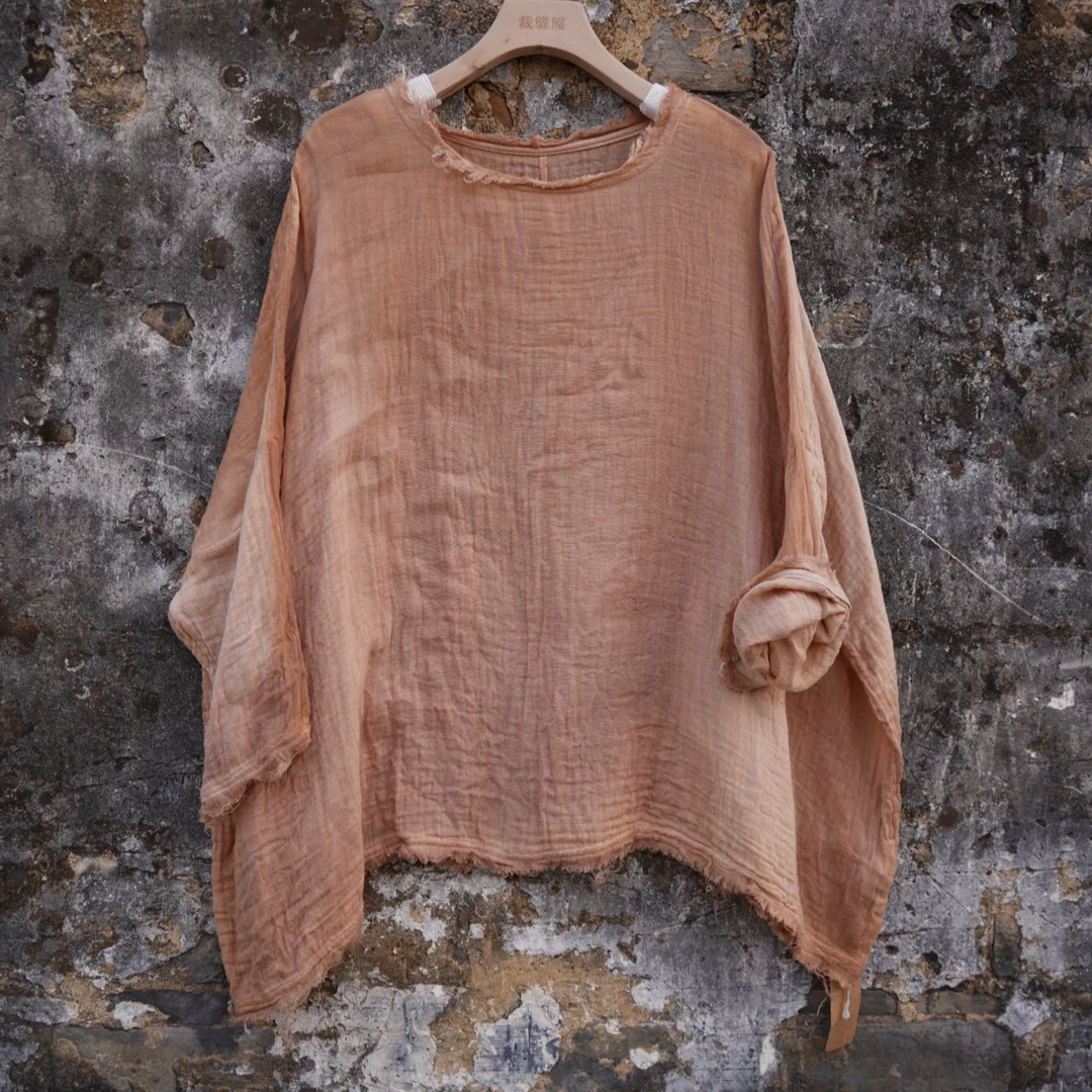 植物染柿染透气文艺风文艺斜襟禅意百搭女装衬衫