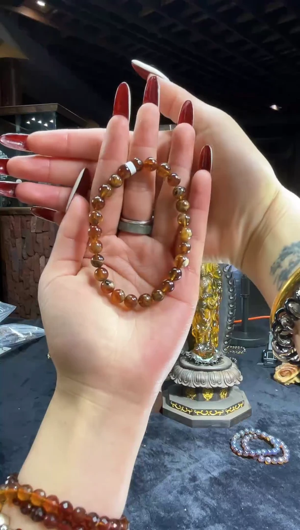 琥珀颈饰未镶嵌缅甸琥珀溶洞手串