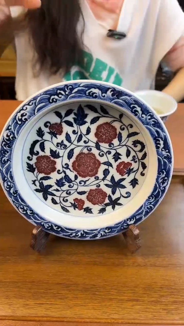 问青坊纯手工手绘青花釉里红柴窑壶承