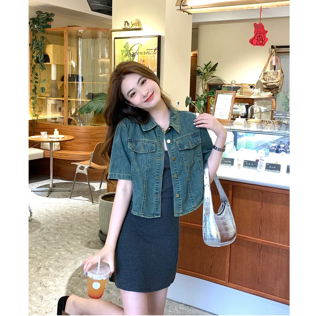 短款薄款短袖牛仔衬衫外套女2025夏季新款小个子爆款休闲小众上衣