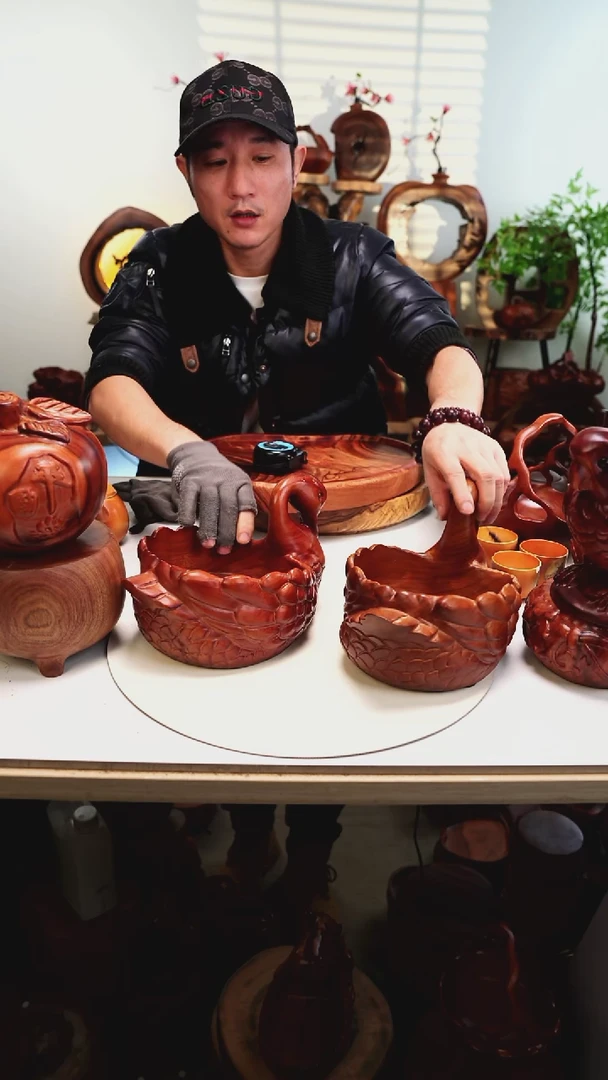 木香樟木摆件/天鹅果盆