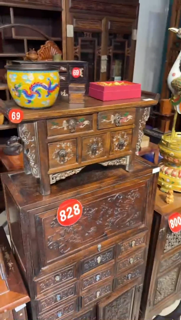 木木头款黄花梨镶嵌翘头小五斗橱880