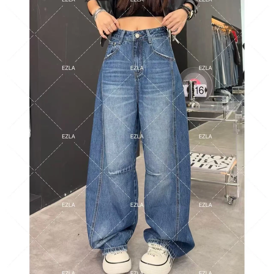 EZ8613-【早秋新款】极简线条设计百搭显瘦无弹水洗美式老爹堆堆裤