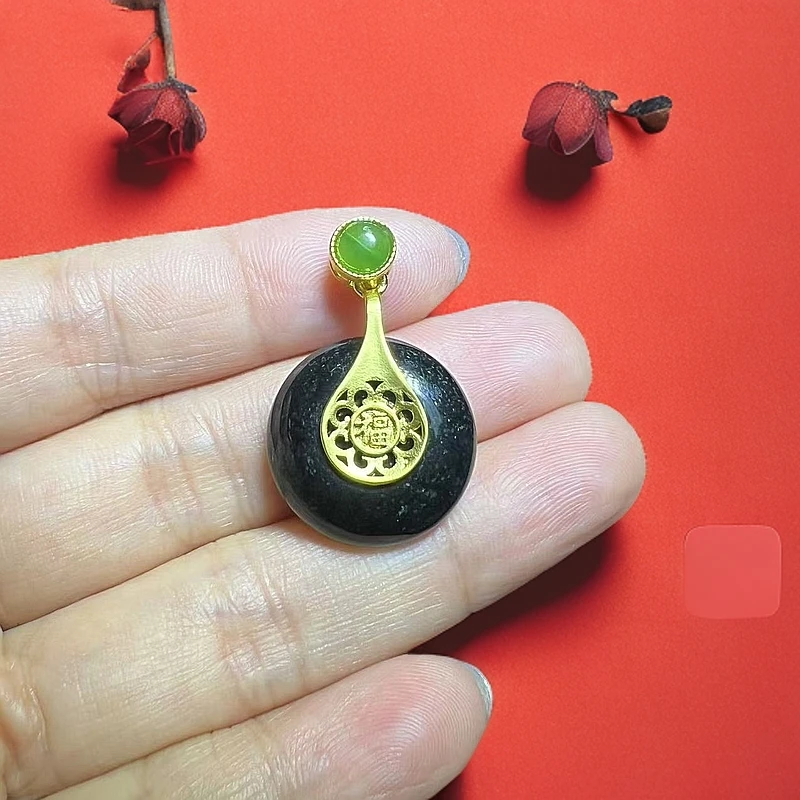 AT5332-（玉姐珠宝）A货翡翠墨翠平安扣-配绳 子