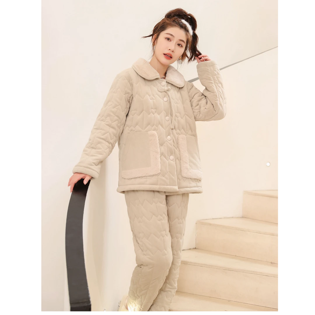 A522时尚保暖家居服套装可外穿女款睡衣休闲翻领设计