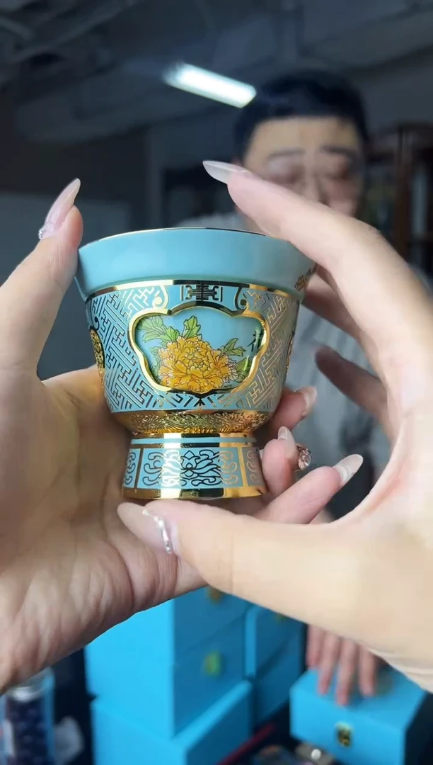 非遗手工景泰蓝转心杯天蓝
