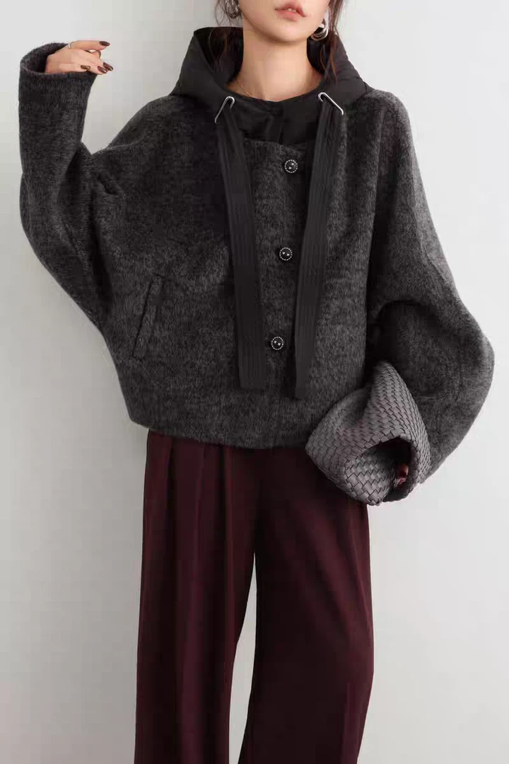 【MY SHAN】冬季新款时尚气质高级感连帽羽绒宽松显瘦呢子大衣11883