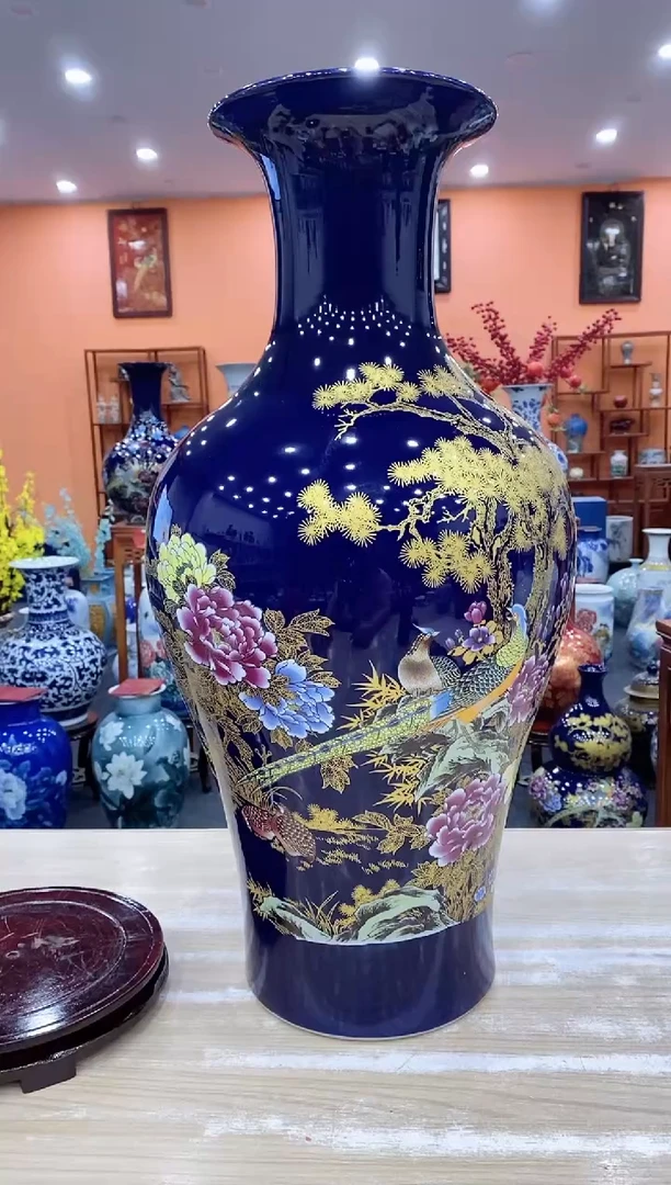摆件景泰蓝鱼尾瓶+旋转底座