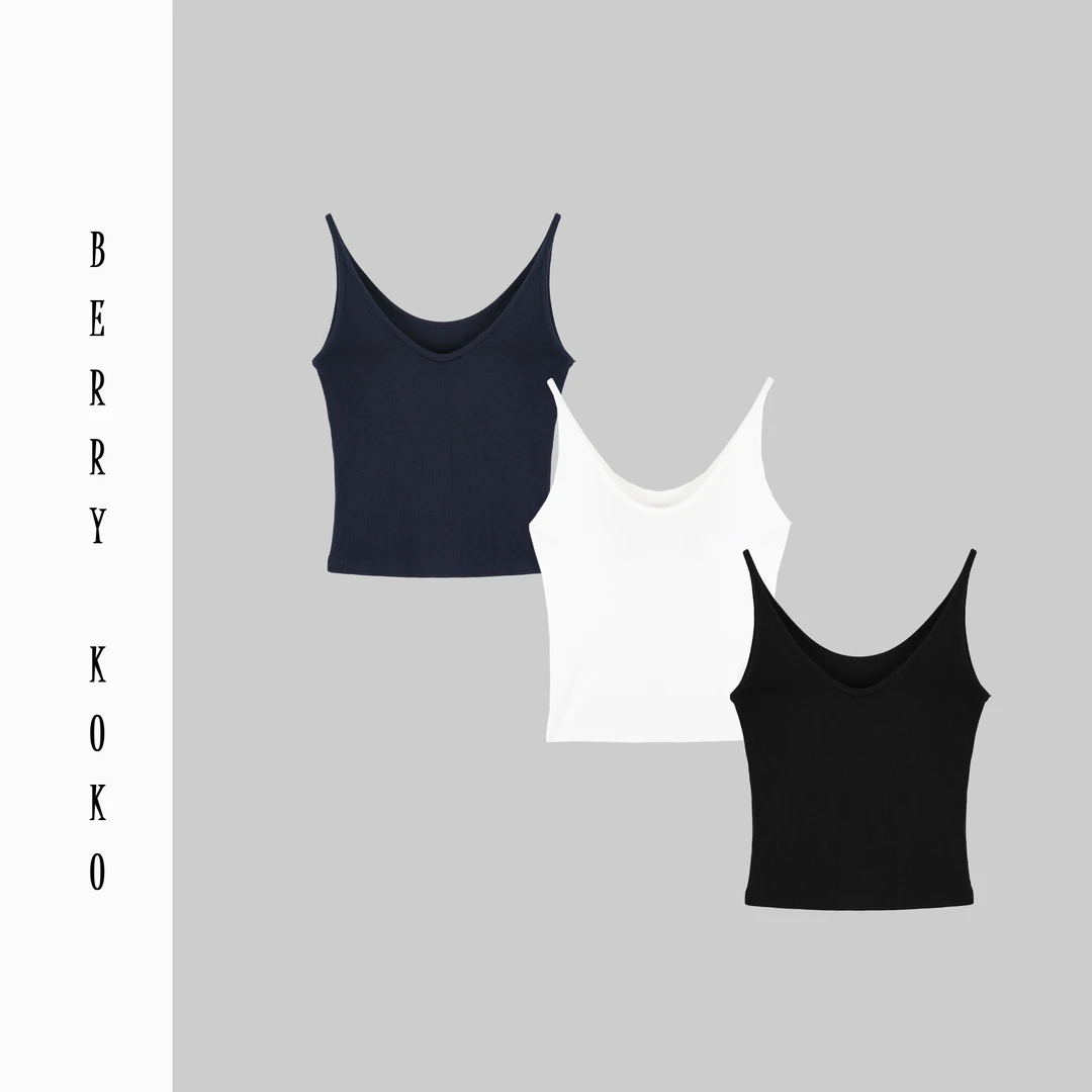 欢姐推荐细螺纹一秋款洗水V领臻旋螺纹细支显瘦（带杯垫）背心 N02