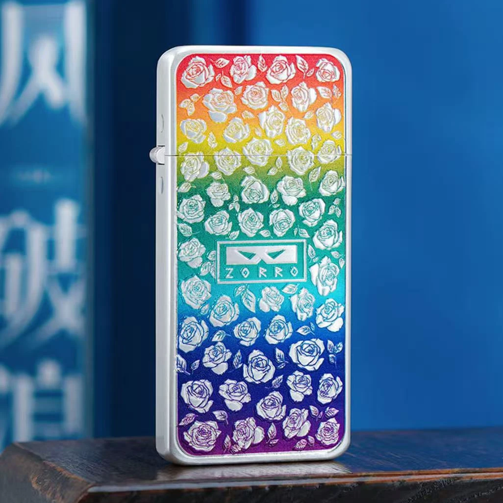 21超薄彩虹玫瑰砂轮打火机【全新机无煤-油】
