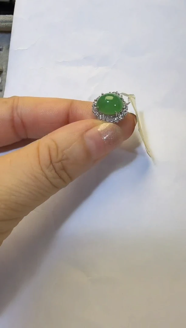 银S925镶嵌戒指翡翠925银镶缅甸A货翡翠戒指