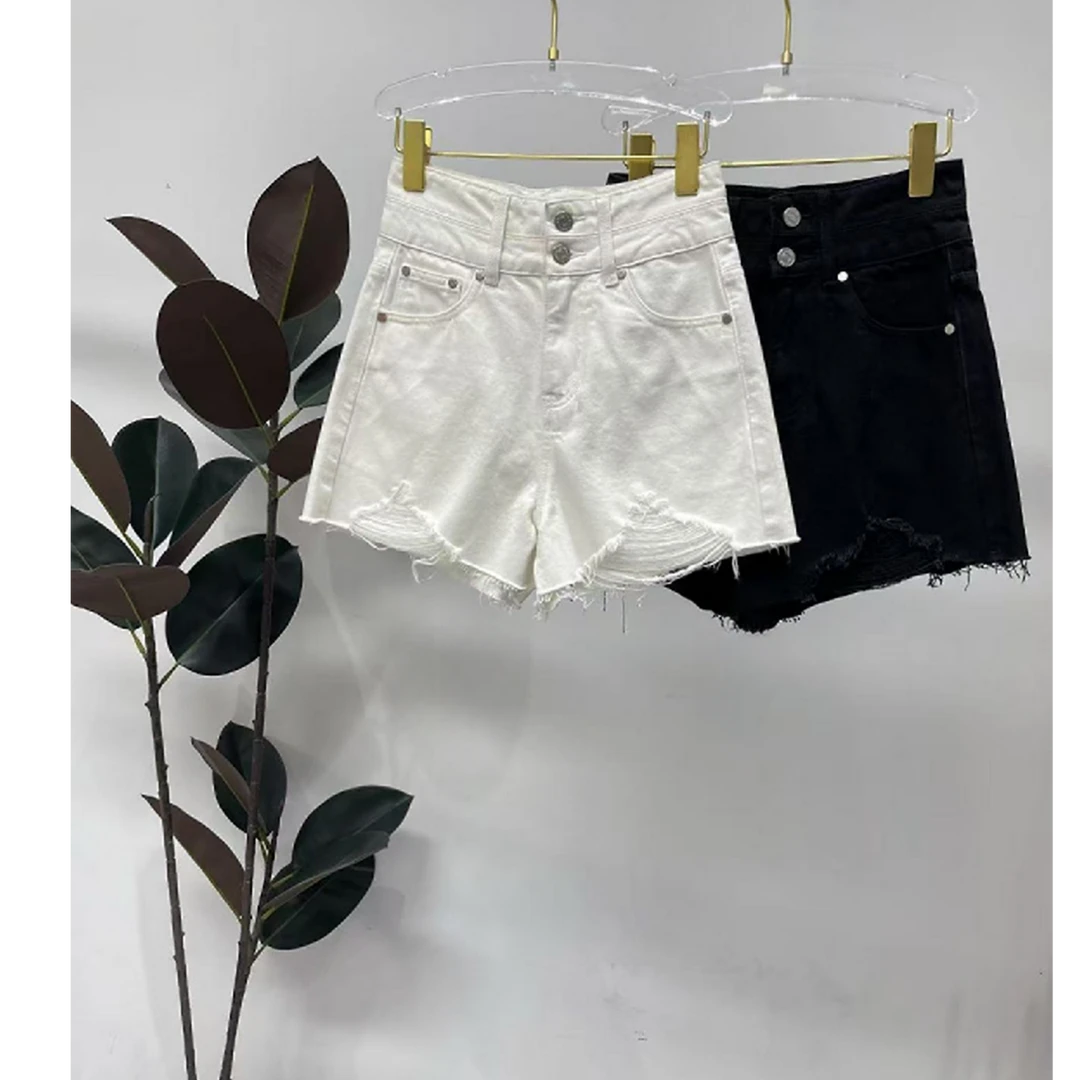 【晨浠定制】新款时尚百搭气质显瘦高腰重工牛仔短裤3193