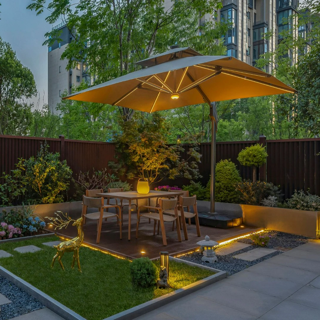 遮阳伞户外庭院伞太阳伞大伞太阳能带灯户外伞别墅露台花园罗马伞