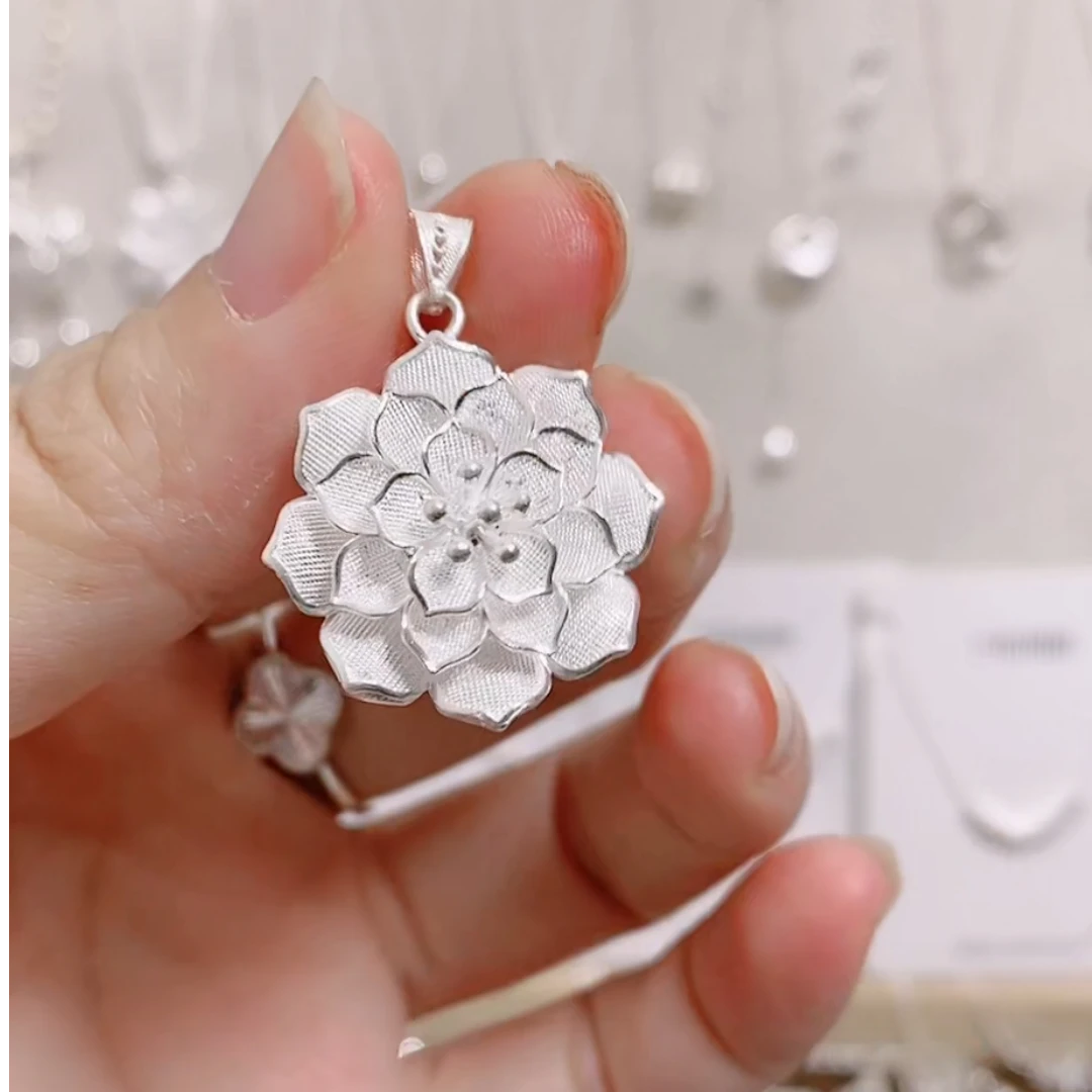 吊坠足银 足银花丝莲花牡丹花吊坠手工掐丝花朵吊坠时尚精美